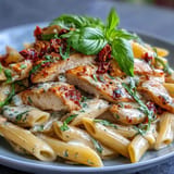 Creamy Marry Me Chicken Pasta, chicken in rich sun-dried tomato cream sauce.