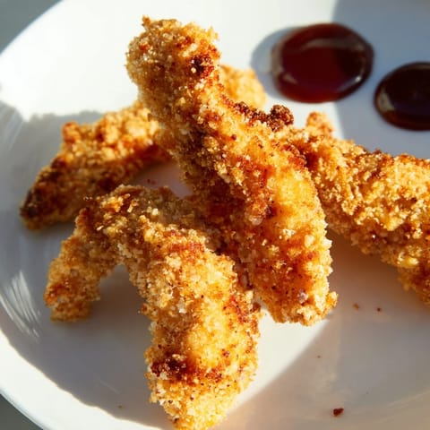 Golden, crispy chicken tenders ready to be dipped, a family favorite meal for dinner tonight.