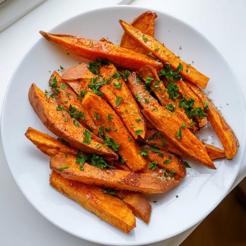 Golden-brown sweet potato fries, crispy from the oven, ready to be dipped and enjoyed.
