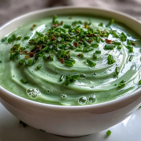 A close-up of rich Cream of Broccoli Soup with a velvety texture, fresh broccoli florets, and a drizzle of cream.