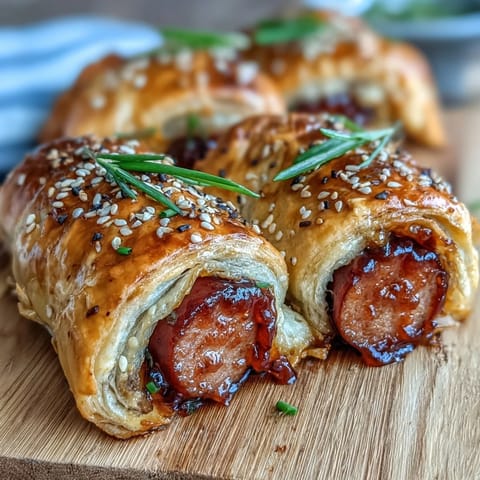 Savory Pepper Jelly Hogs in a Blanket bake to a perfect golden brown, ready for a party platter.