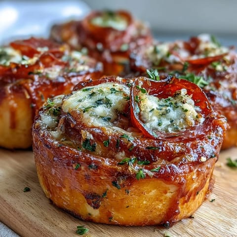 Golden-brown Irresistible High Protein Pepperoni Pizza Rolls fresh from the oven, bubbling with melted mozzarella and savory fillings on a baking sheet.