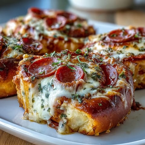 Perfectly sliced Irresistible High Protein Pepperoni Pizza Rolls showcasing layers of pepperoni, lean beef, and gooey cheese nestled inside soft protein dough.