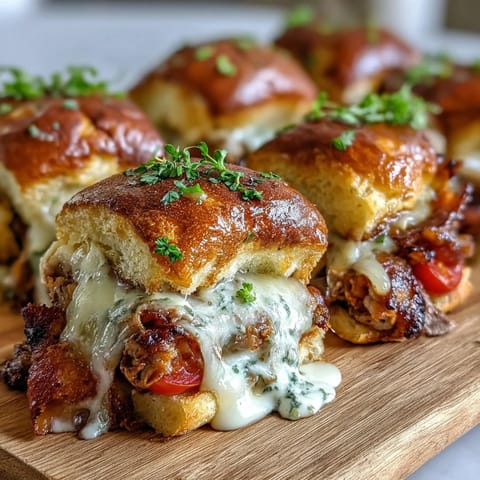 Kentucky Hot Brown Sliders on brioche buns with turkey, bacon, and creamy Mornay sauce—golden and cheesy.