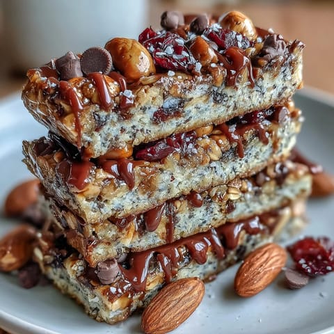 No-Bake Granola Energy Bars with oats, nuts, and dried fruit in a baking pan ready to slice.