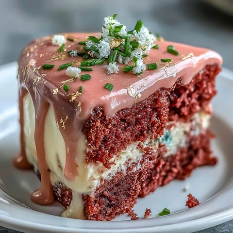Bridal Shower Rosé Velvet Cake, elegantly draped with shimmering gold drip.