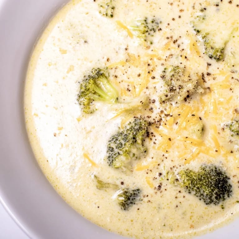 Homemade Broccoli Cheese Soup, offering a warm, inviting aroma and a velvety smooth texture.