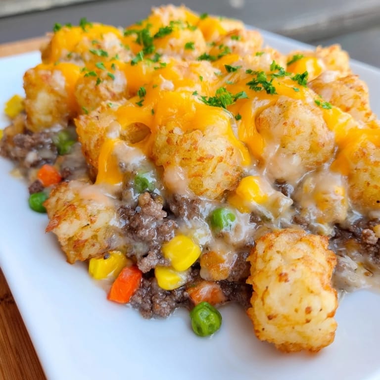 Get a fork ready for this delicious Tater Tot Casserole, a comforting American classic, fresh from the oven.