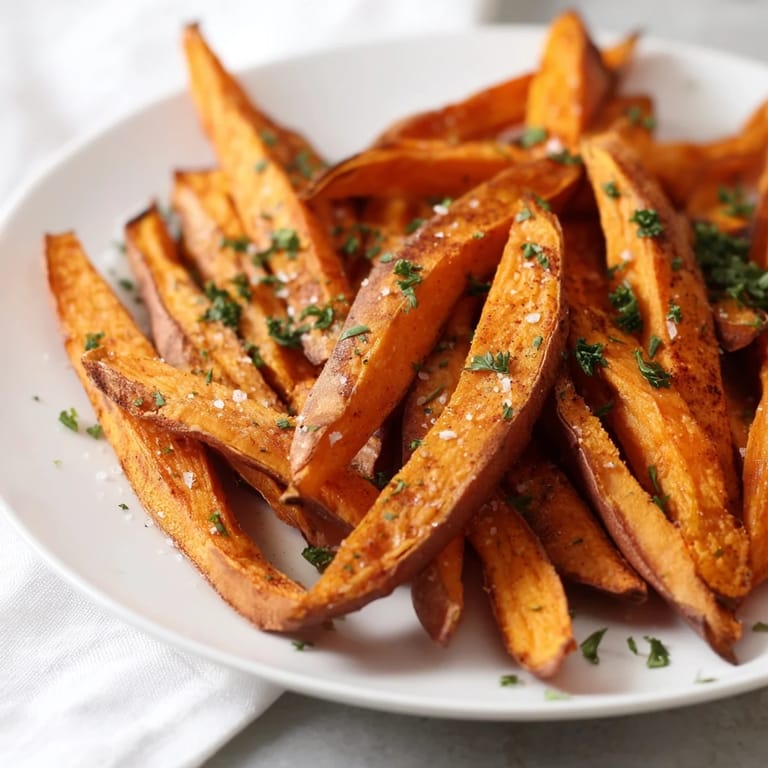 These oven-baked sweet potato fries are a delicious, healthy side dish.