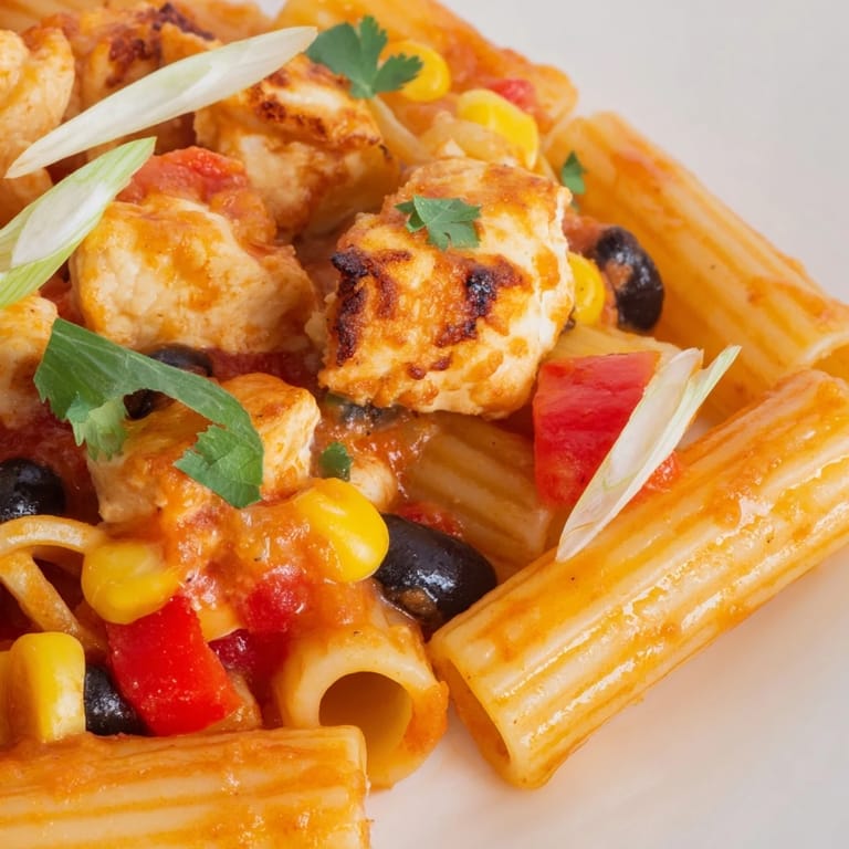 Vibrant one-pan Crispy Chicken Burrito Pasta topped with sour cream and lime wedges, perfect for a hearty weeknight Tex-Mex meal.