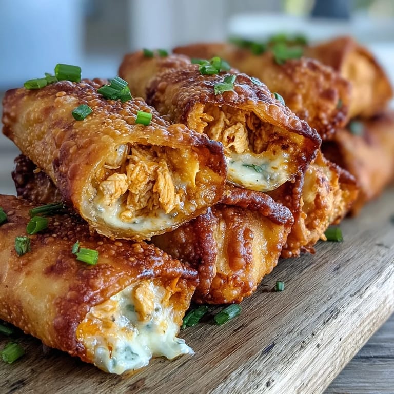 Fried Buffalo Chicken Egg Rolls with blue cheese crumbles and carrots, a zesty appetizer perfect for game day gatherings or parties.