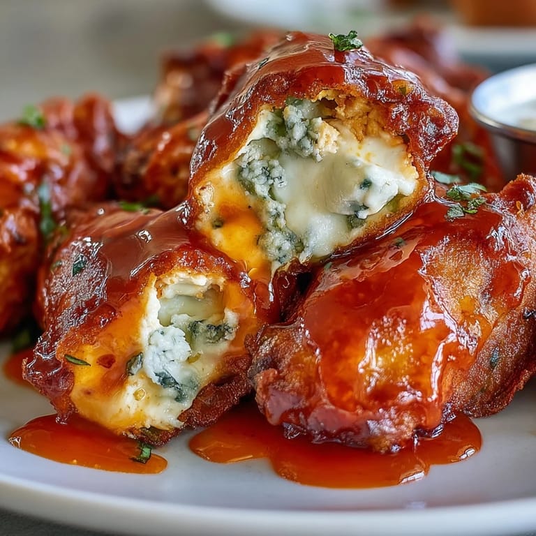 Buffalo Wing Poppers on a platter with crisp celery sticks, perfect for serving warm at a lively Super Bowl party or game day gathering.