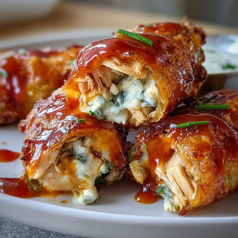 Close-up of two Buffalo Wing Poppers, showcasing roasted jalapeño halves and savory shredded chicken filling, ready to eat on a slate serving tray.