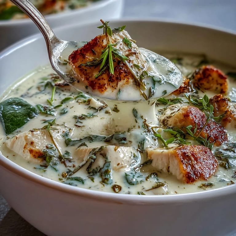 A warm bowl of homemade Garlic Parmesan Chicken Soup, featuring aromatic garlic and rich Parmesan in a creamy broth.