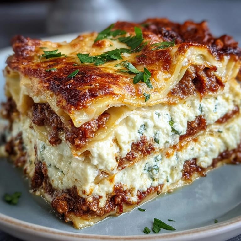 Tender pasta sheets cradle creamy ricotta and savory meat in the Worlds Best Lasagna, ready to serve.