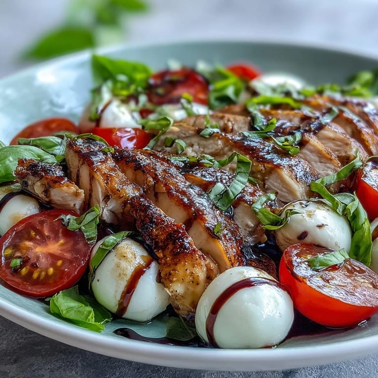 Fresh mozzarella and basil top grilled chicken over greens, drizzled with balsamic in a Caprese Chicken Bowl.