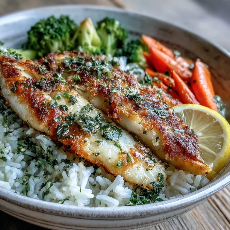 A freshly baked tilapia bowl features tender fish, steamed vegetables, and fluffy rice for a family dinner.