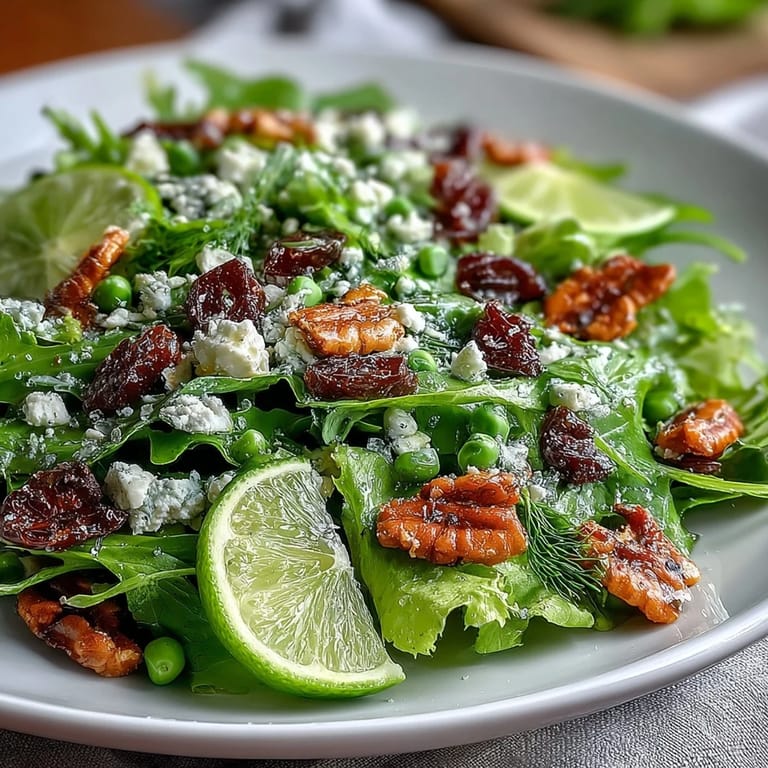 Crisp spring greens tossed with sliced radishes, sweet peas, and tangy lemon vinaigrette, garnished with chives for a fresh, colorful salad.
