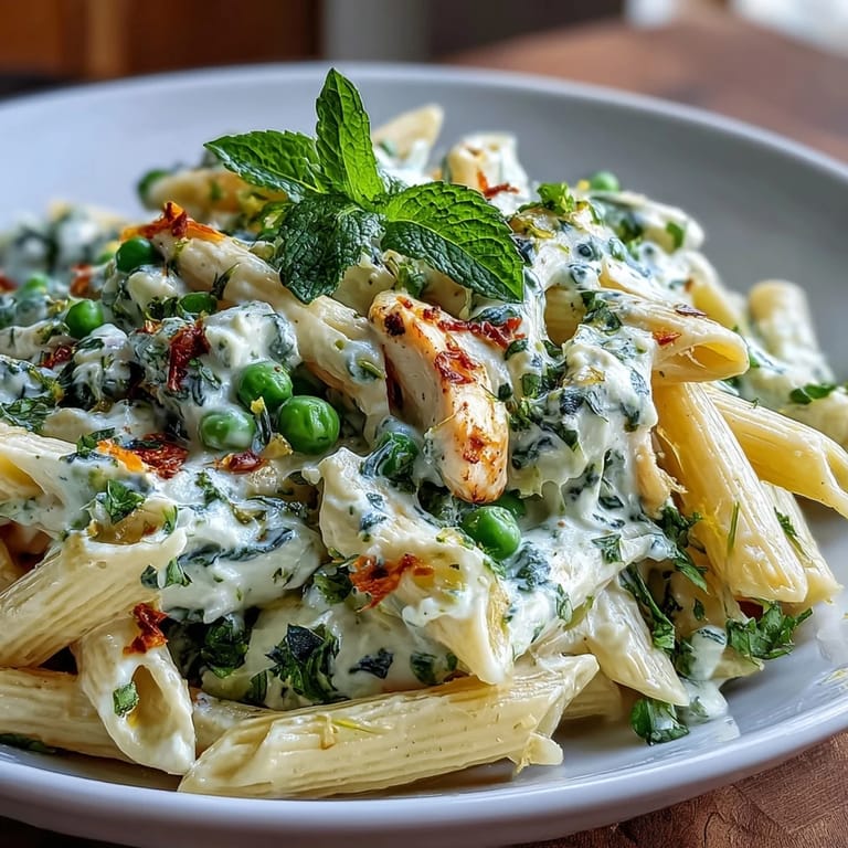 Fresh pea and ricotta pasta with fragrant mint, lemon zest, and garlic, a light and flavorful vegetarian meal.
