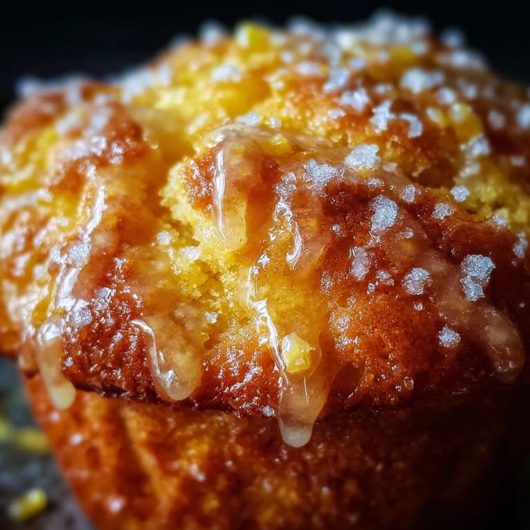 Golden muffins bursting with fresh lemon zest and crunchy poppy seeds, drizzled with tangy lemon glaze for a sweet finish.