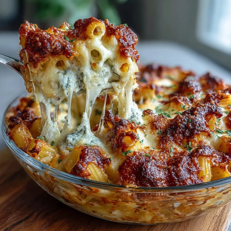 Family-style One-Pot Cheesy Pasta Bake featuring tender pasta in rich tomato sauce, topped with melted cheese blend.