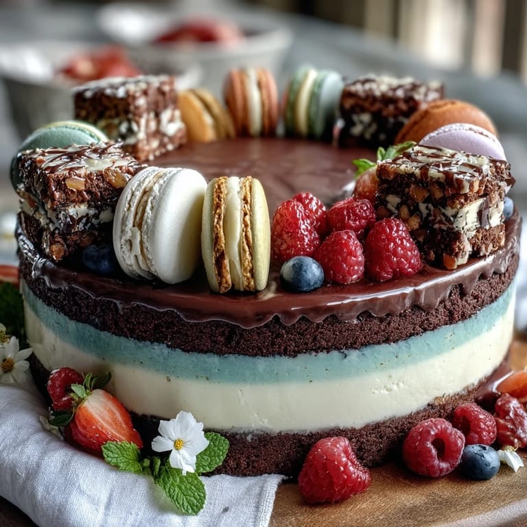 Festive dessert board featuring an assortment of mini brownies, fruit tarts, and cake slices for easy sharing.