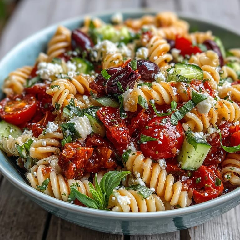 Easy pasta salad with zesty Italian dressing, perfect for summer picnics and outdoor gatherings.  